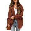 Womens Loose Long Lantern Sleeve Thick Solid Knit Cardigan Sweater Coat With Pockets