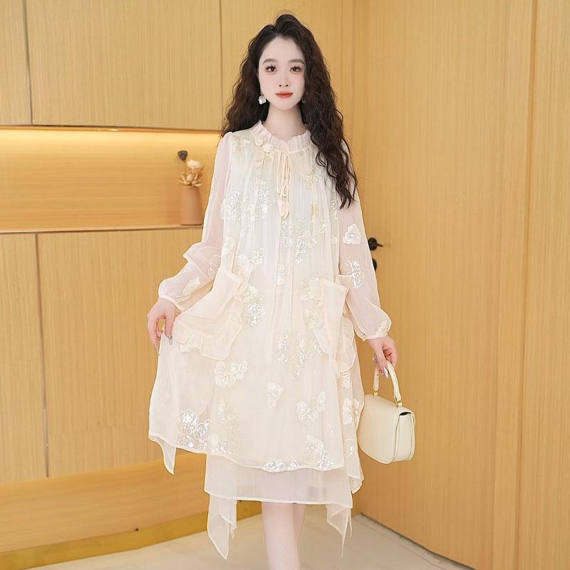 

Французское роскошное платье с вышивкой пайетками и цветочным узором для женщин, коллекция весна/лето 2025 - свободный крой и облегающий дизайн XL