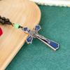 HT St. Benedict Blue Enamel Crucifix Pendant Wooden Bead Rosary Chain Metal Jesus Cross Religious Catholic Prayer Jewelry Gift