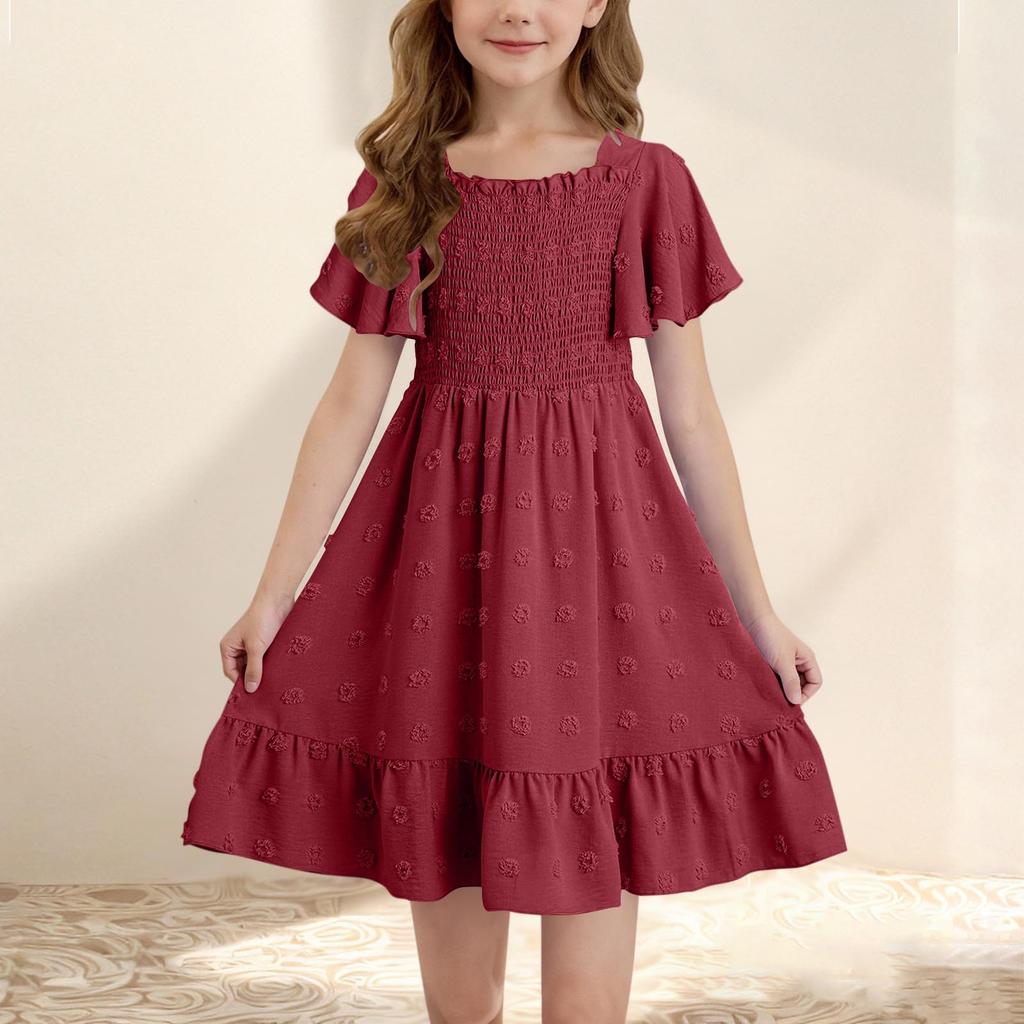Girls' Square Neck Ruffle Dress - Short Backless Summer Frocks