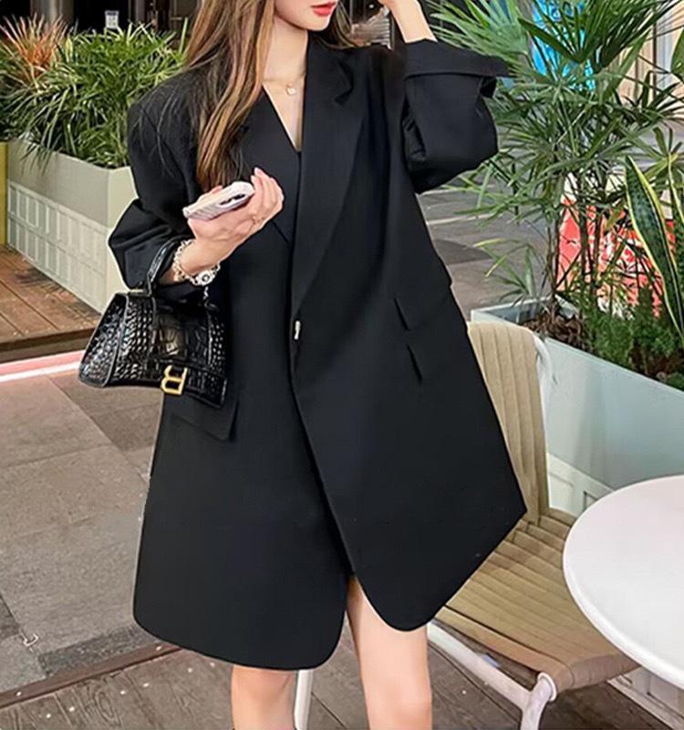 

Женский пиджак большого размера Rose Red, повседневный пиджак средней длины для весны и осени [0120] 5XL чёрный