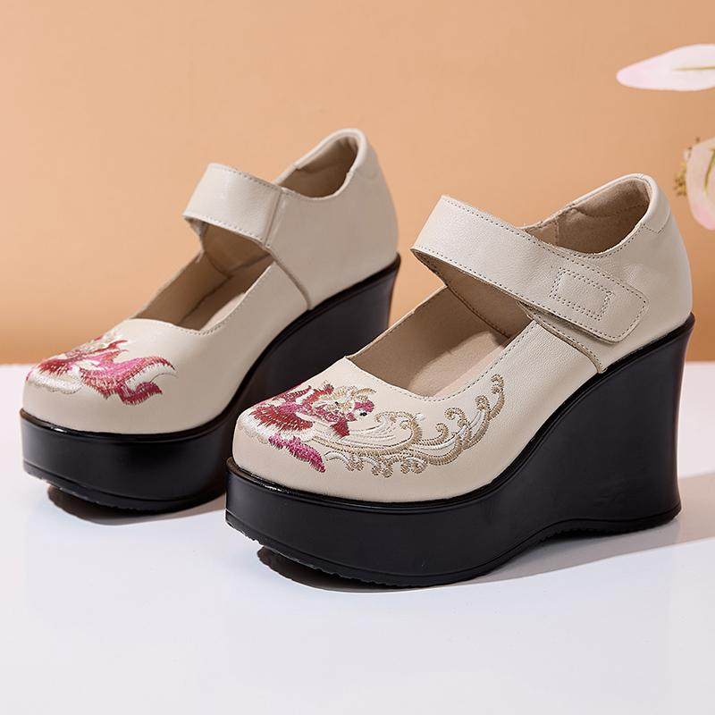 

GKTINOO Handmade Retro Women shoes Round Toe 9cm Height Increasing Wedges Casual Shoes Ladies Genuine Leather Platform Loafers 250