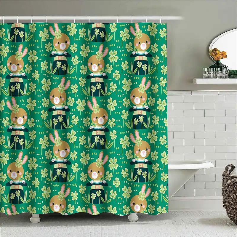 Cute Bunny Rabbit Shower Curtain Easter Themed Bathroom Decor Farmhouse Style Washable Fabric Backdrop