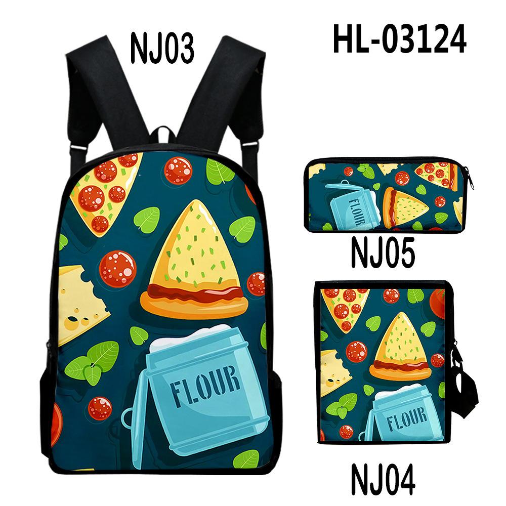 Harajuku Popular Cool Food 3D Print 3pcs/Set Pupil School Bags Laptop Daypack Backpack Inclined Shoulder Bag Pencil Case