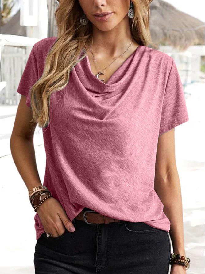 Tops Femininos Casuais de Moda Cor Sólida Manga Curta Primavera/Verão 2025