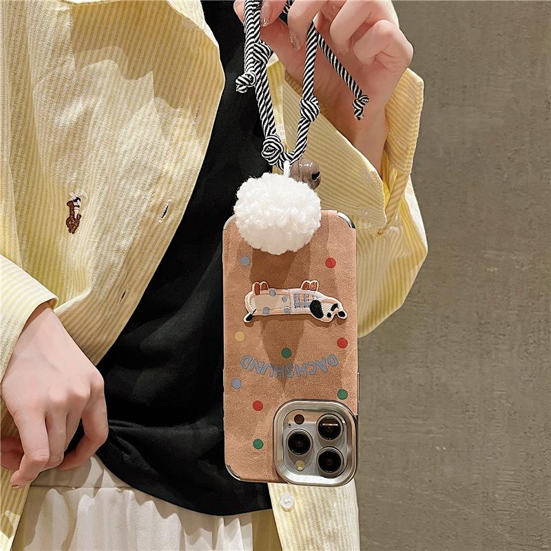 Autumn and Winter Brown Polka Dot Dachshund for Apple 16 Mobile Phone Case for IPhone15ProMax New Style 14/12/13
