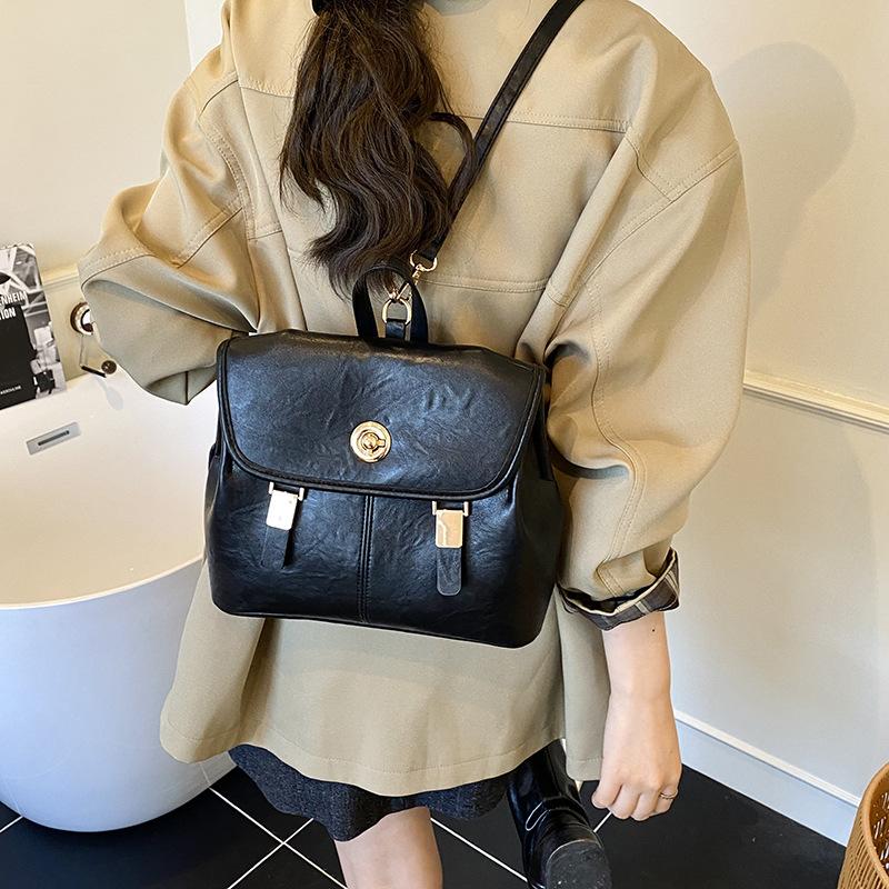 

Vintage fashion backpack simple popular college style niche backpack чёрный