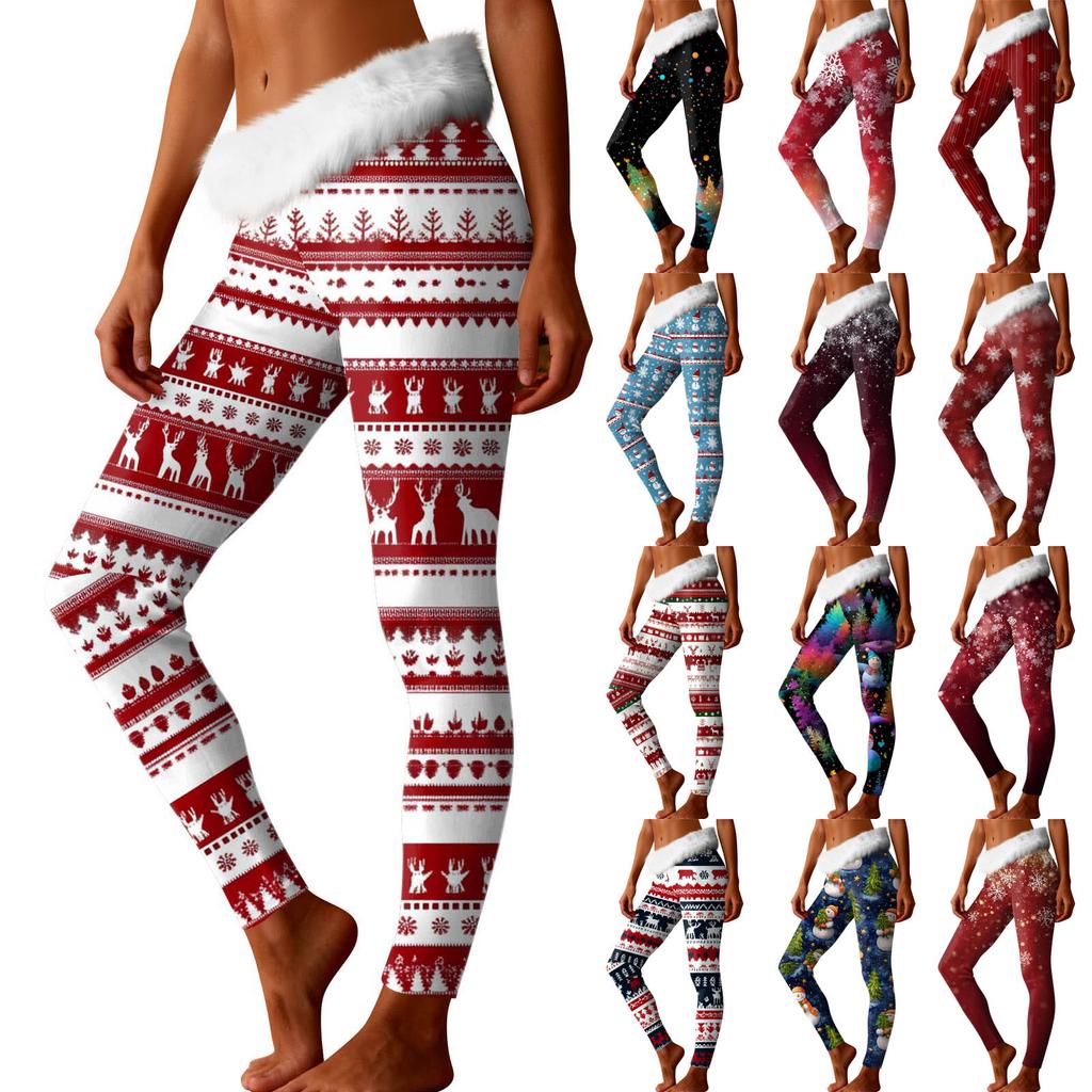 Women's Fashion Casual Fleece-Lined Patchwork Print Straight-Leg Pants