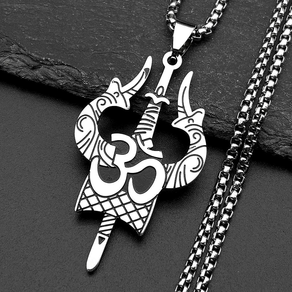 Stainless Steel Hinduism Yoga Shiva Trishula Om Symbol Pendant Necklace Women Men Silver Color Buddhism Hindu Chain Jewelry