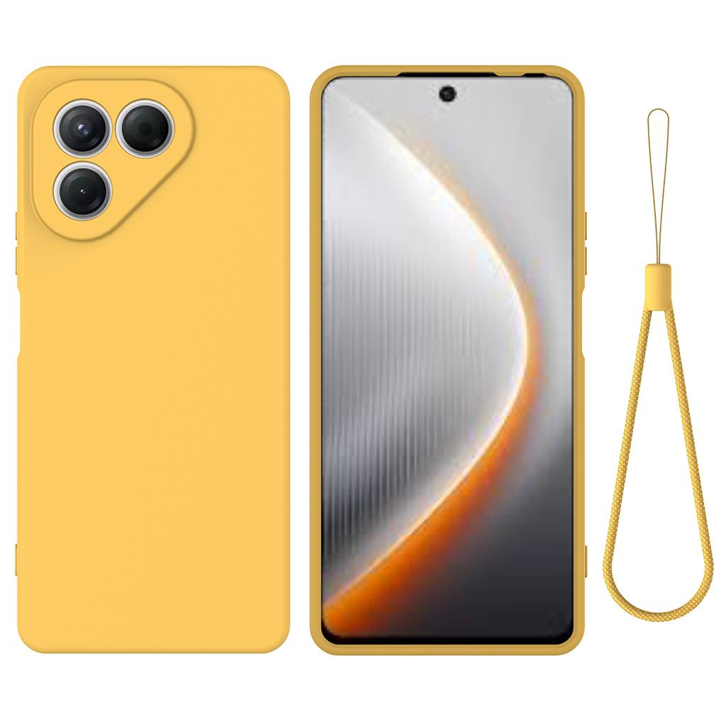 For TECNO Pova 7 4G Liquid Silicone Case Phone Back Cover with Hand Strap