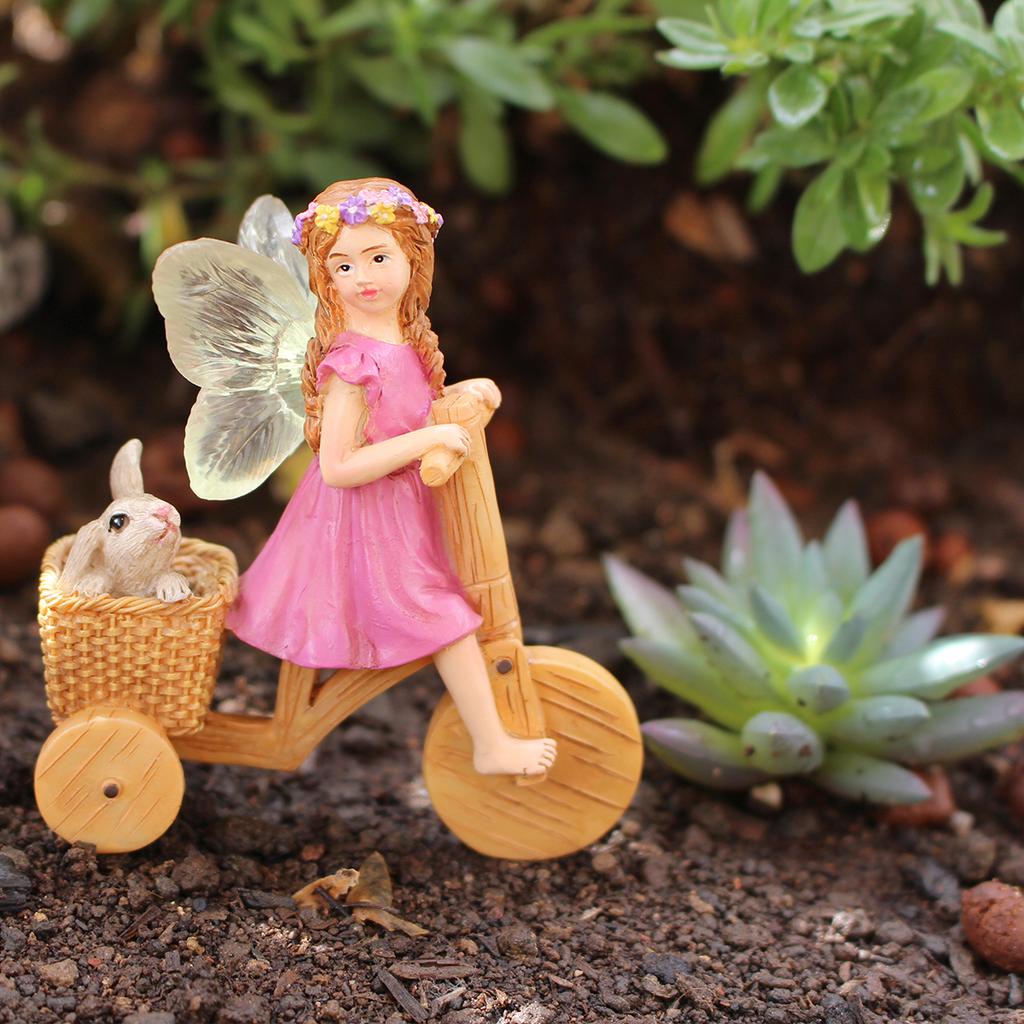 1 fun fairy tale statue, mini bicycle fairy tale garden statue outdoor sculpture, resin garden decoration outdoor garden lawn ga