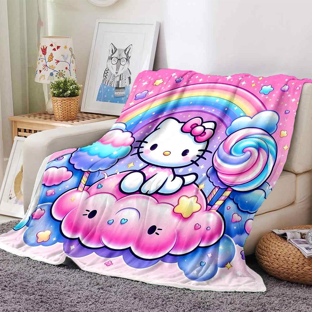 

1pc Hello Kitty, Rainbow blanket Lightweight Flannel Throw for Sofa Bed Travel Camping Livingroom Office Couch Chair 80cmx120cm