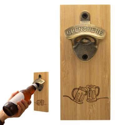 Bamboo Magnetic Bottle Opener, Wall Mount Beer Cap Catcher with Strong Magnet, Rustic Wood Fridge Opener for Home Bar