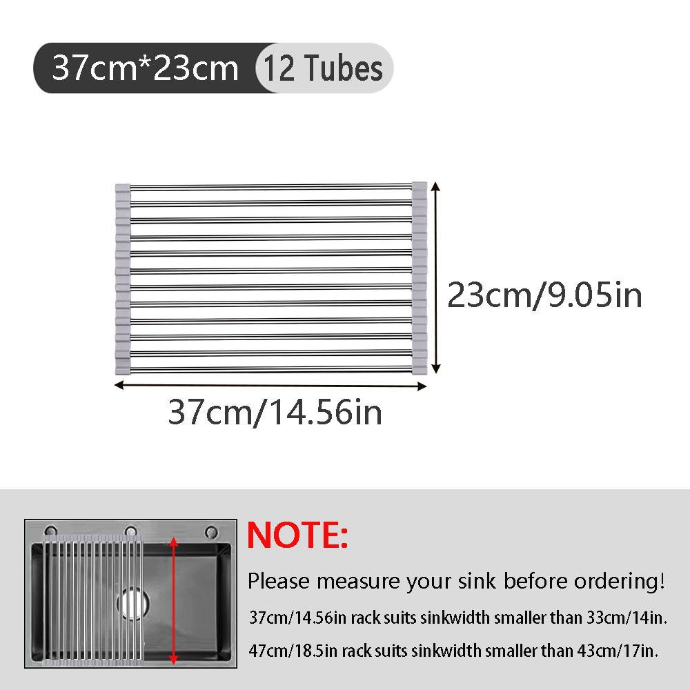 

Сворачиваемая полка для сушки посуды, из нержавеющей стали 304, сушилка для раковины, складной и расширяемый кухонный органайзер для посуды, фруктов, овощей 37x23cm 12 tubes