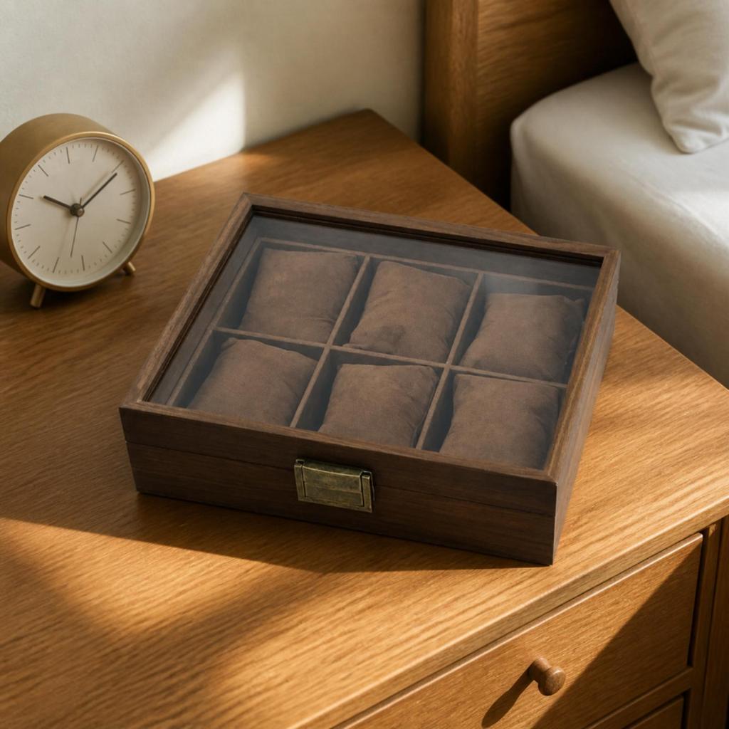 6-Slot Watch Storage Box Sturdy for Dresser, Gift Presentation