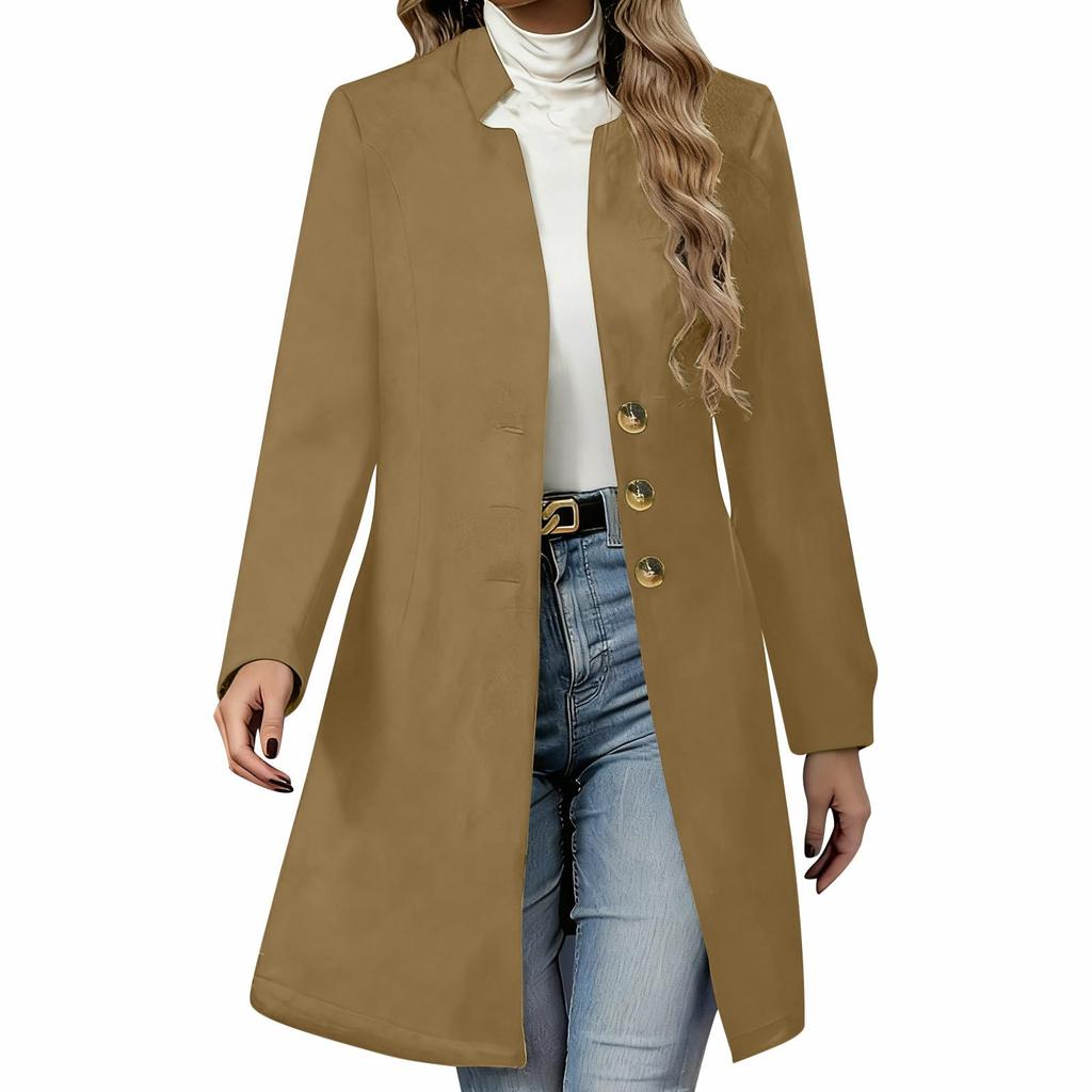 Women's Fashion Long-Line Slim-Fit Coat Solid-Colour Long-Sleeved Outerwear
