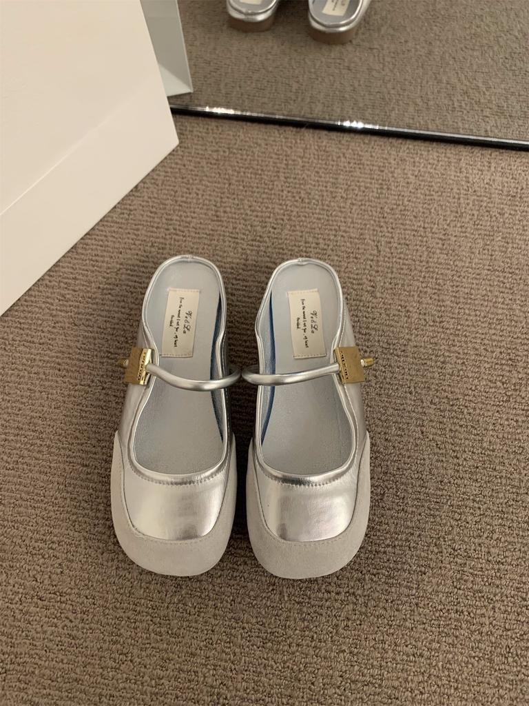 Flat-bottomed French small fragrant bag head half slippers women's shoes wear 2025 new summer Mary Jane half tray sandals