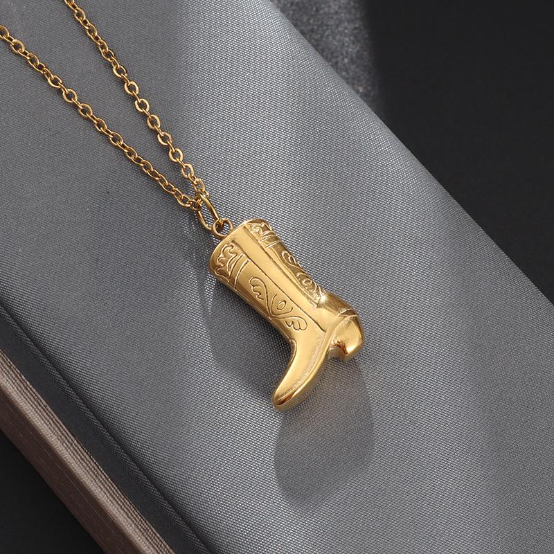 Hip Hop Style Western Cowboy Boots Copper Pendant Necklace for Men and Women Fashion Clavicle Chain Jewelry Gift