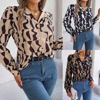 Camisa de Manga Larga con Cuello de Traje de Rayas Contrastantes, Temperamento para Viajes de Primavera y Verano