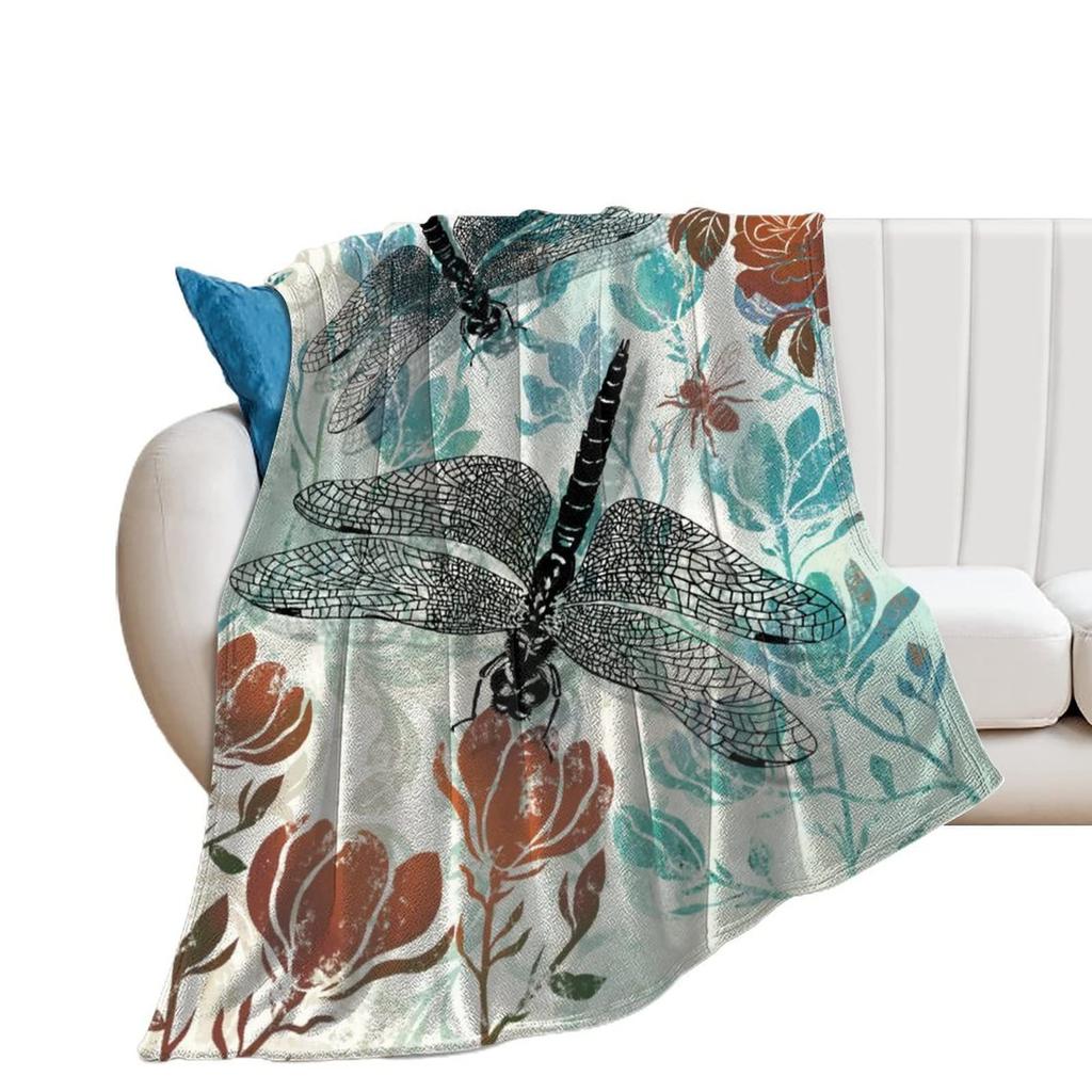 Dragonfly Print Flannel Blanket Office Nap Blanket Air Conditioner Blanket