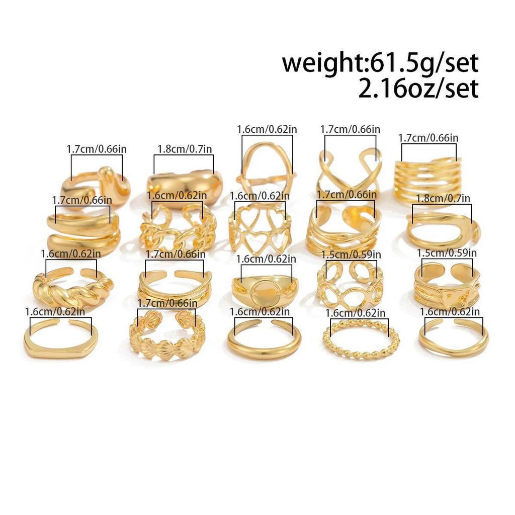 Salircon 20Pcs/Set Exaggerated Metal Irregular Lines Water Droplet Smooth Rings for Women Punk Knuckle Rings Couple Jewelry Gift