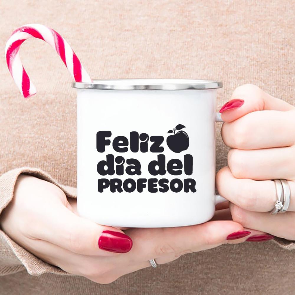 Happy Teachers' Day Best Original and Fun Teachers' Day Gifts Cup Drink Water Coffee Tea Mug White Enamel Printing Handled Cup