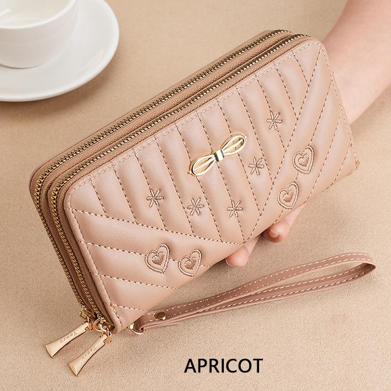 Новый женский кошелек для девочек, длинный, большой емкости, модный кошелек на молнии абрикосовый