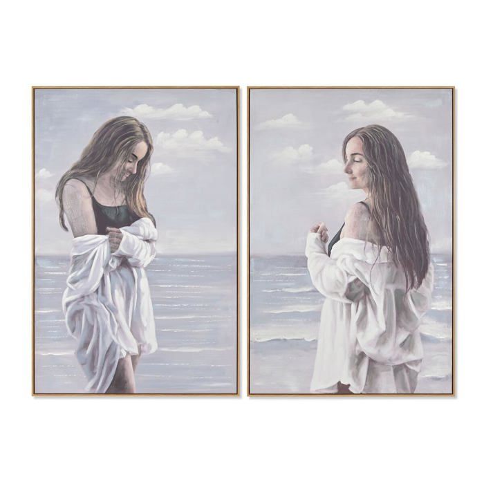 Tableau Méditerranée Femme - Home ESPRIT - 80x120 cm - Multicolore - Rectangulaire - Portrait - Lot de 2