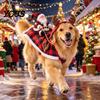 Warm Acrylic Dog Apparel Santa Riding Costume, Christmas Rider Pet Outfit, Hooded Funny Snowflake Pattern Outfits Holiday Cosplay Costume for