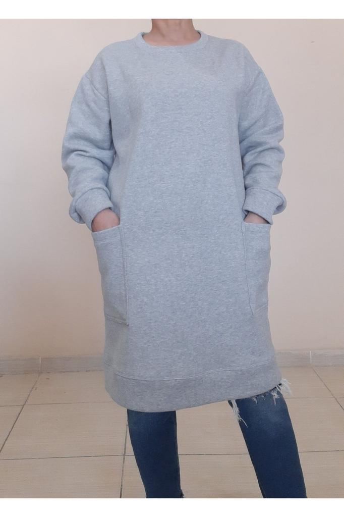 Women's Style Big Size Sweatshirt Gray Rose Gold 3 Thread Winter Tunic Sweatshirt