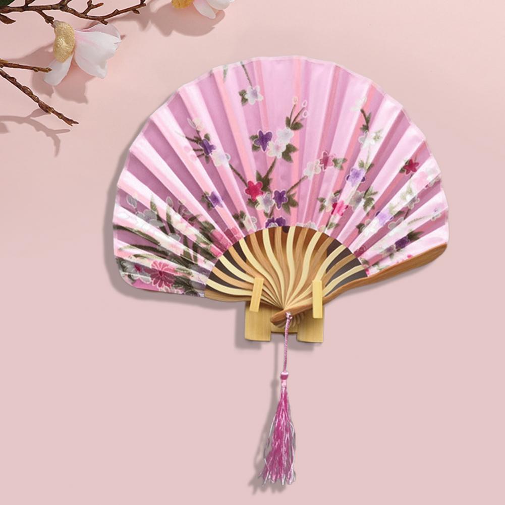 Ручной Веер Старинный Стиль Бамбук Дерево Шелковый Цветок Японский Китайский Искусственный Розовый Свадебная Девушка Мужчина Танец Свадебный Веер