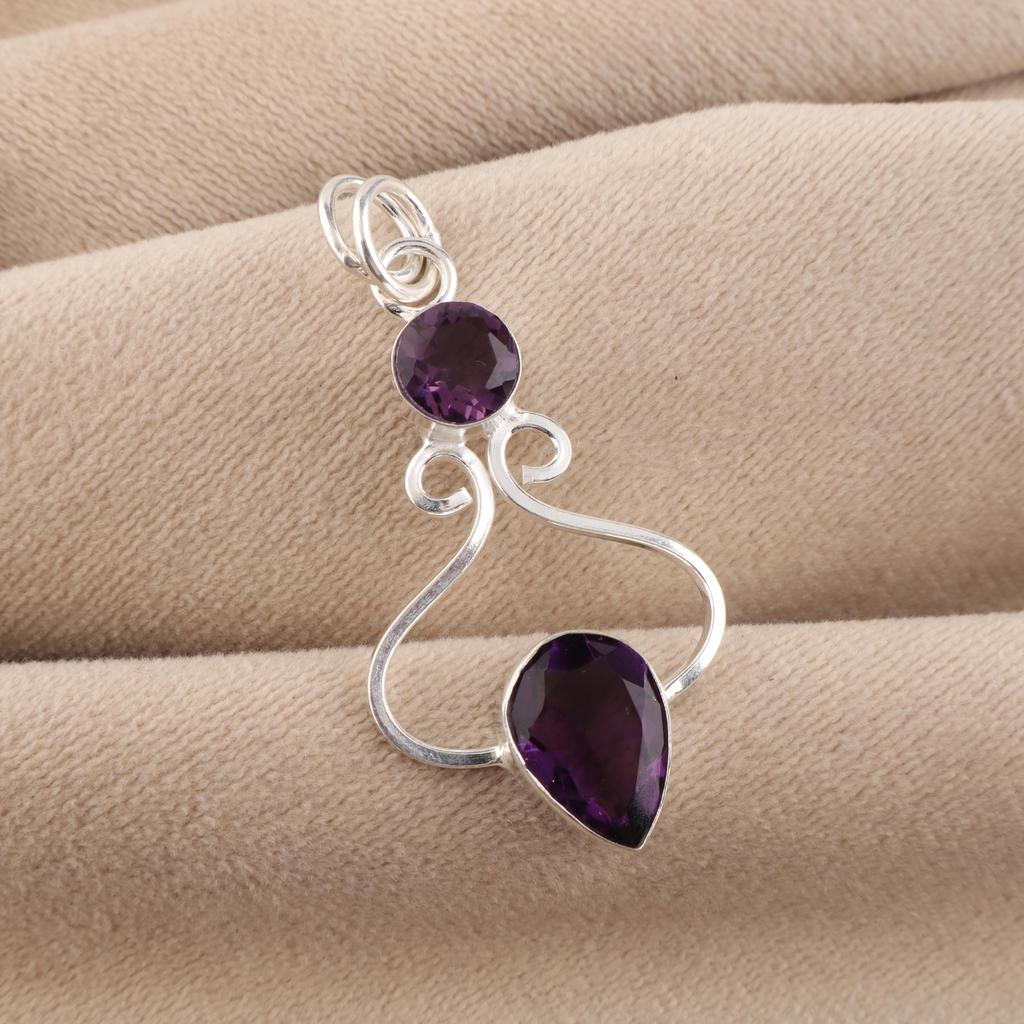 African Amethyst Gemstone 925 Stamped Silver Handmade Jewelry Pretty Pendant 1.60" For Anniversary Gift PP-13-10