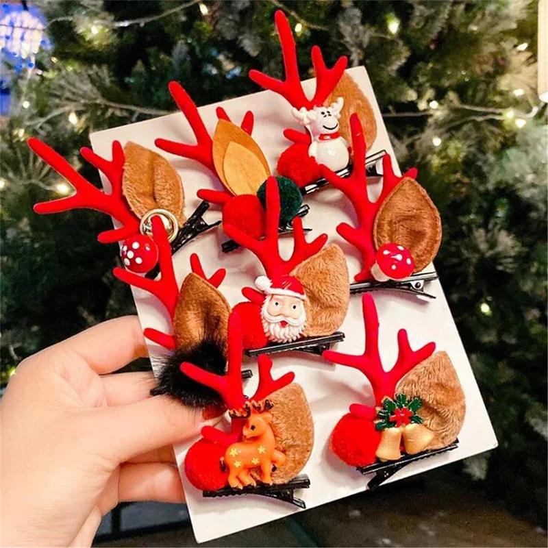 Christmas Antler Hair Clips Pendants Xmas Ornaments Merry Christmas Decor Gift for Girl Elk Hair AccessoriesHappy New Year