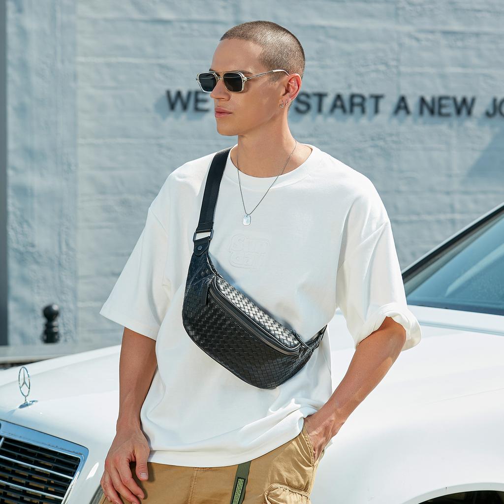 New Slazenger Soft Leather One Shoulder Crossbody Bag, Sling Bag, Fanny Pack Regular Unisex Black SLA8444