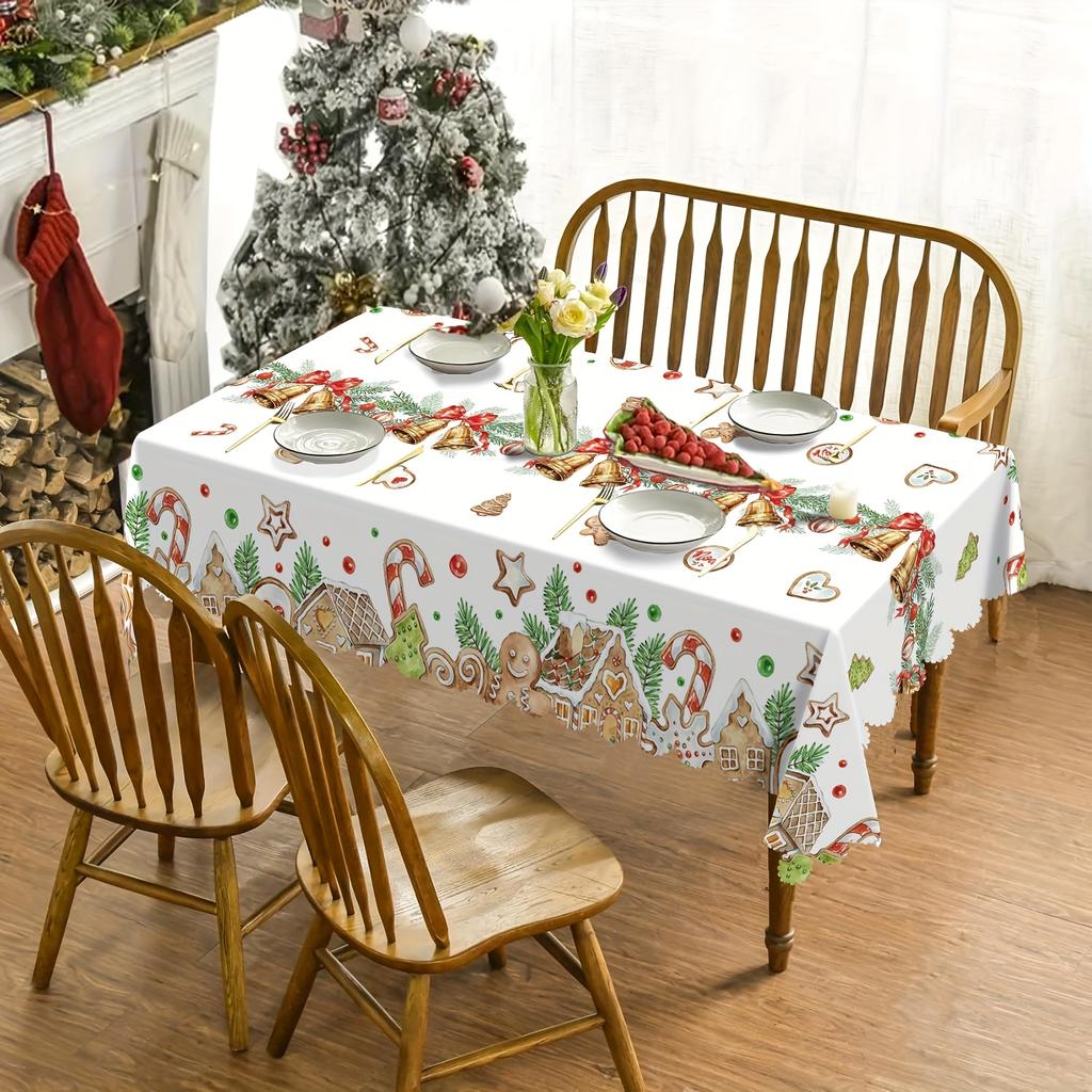 Christmas Gingerbread Man Pine Needle Waterproof Tablecloth Table Decor Winter Kitchen Dining Tablecloth Christmas Decorations