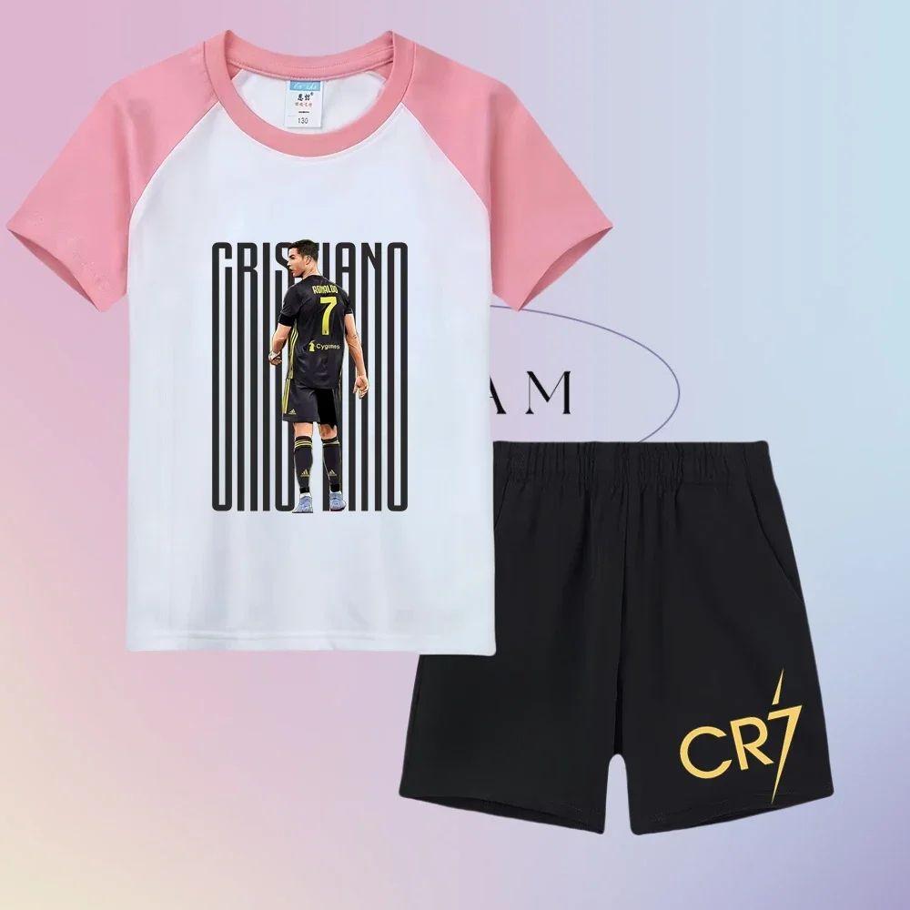 Sommer 2025 neues Kinder Set CR7 Jungen und Mädchen Sommer Set Cristiano Ronaldo Mode Outdoor Freizeit Trainingsanzug
