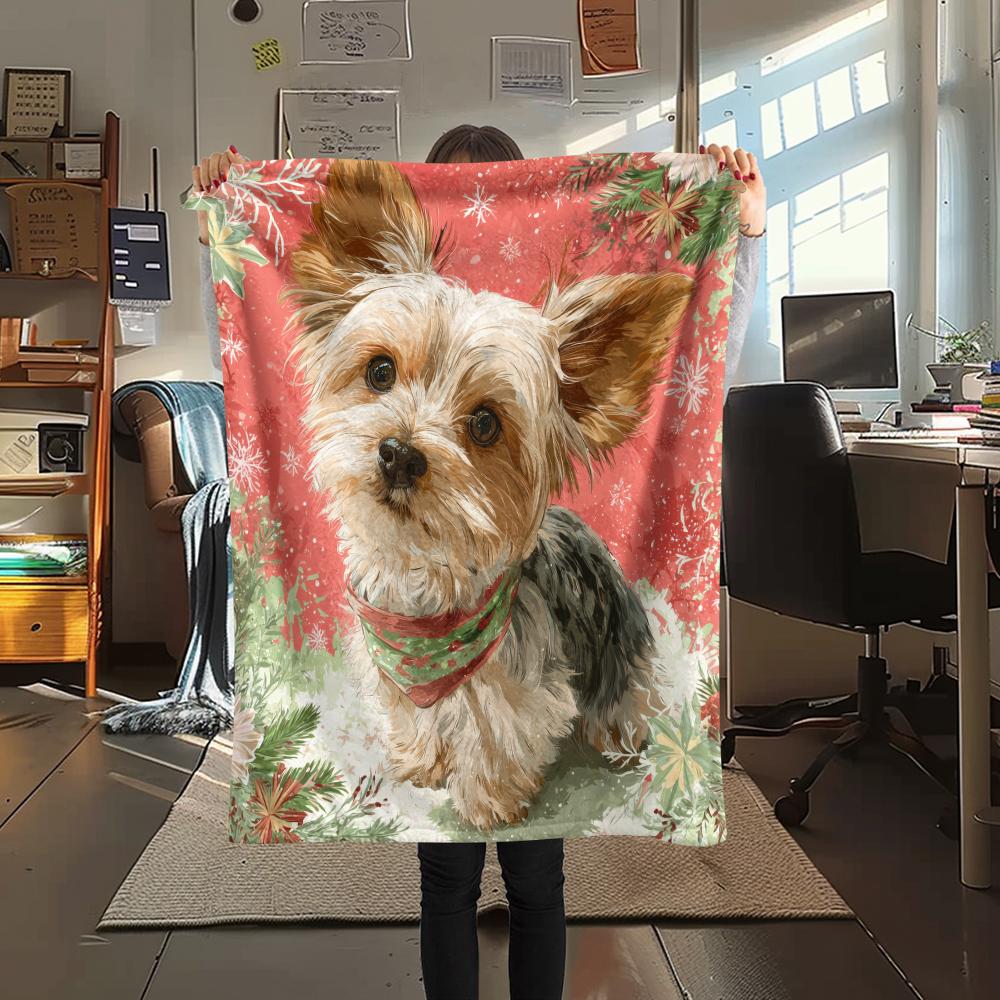 Pink Yorkshire Terrier Pattern Flannel Blanket, High Quality Comfortable for All Seasons, Home Decor, Warmth and Comfort, Perfect for Gifts.