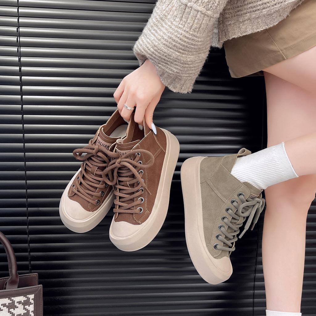 Yueyu leather wear-resistant high-top shoes women's 2025 autumn new retro soft-soled women's shoes versatile sports and leisure board shoes