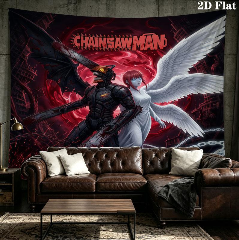 Tapestry da Parete Chainsaw Man Appeso Estetico alla Parete Coperta in Tessuto Stampato Arazzi Decorativi per Camera da Letto Soggiorno Arredamento per la Casa