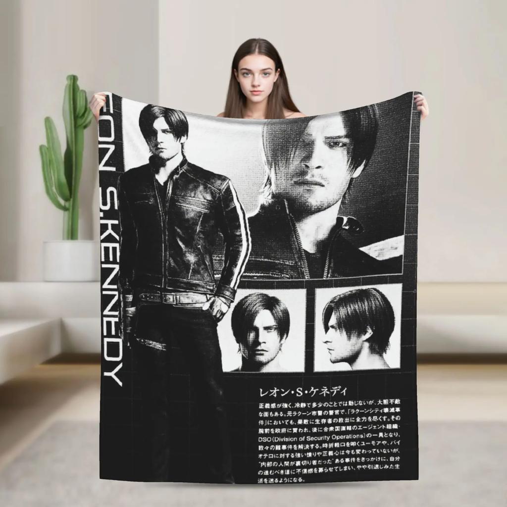 Leon Kennedy Collage Flannel Blanket Winter Warm Soft Bedding Throws for Students Home Decor Funny Bedspread Sofa Bed Cover