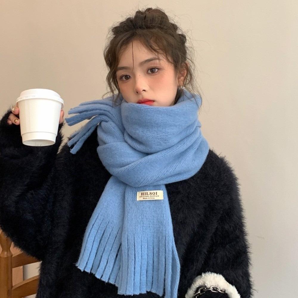 Long Tassel Winter Wool Scarf Plush Long Shawl Simple Winter Cashmere Scarves Student