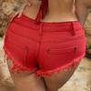 "American Hot Girl Low Waist Tassel Denim Shorts - Sexy Slim Fit, Spring/Summer Casual"