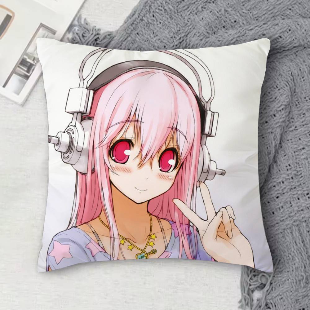 S-Super Sonico Double-Sided Printed Square Decorative Cushion Cover For Sofa Living Room Home Decor