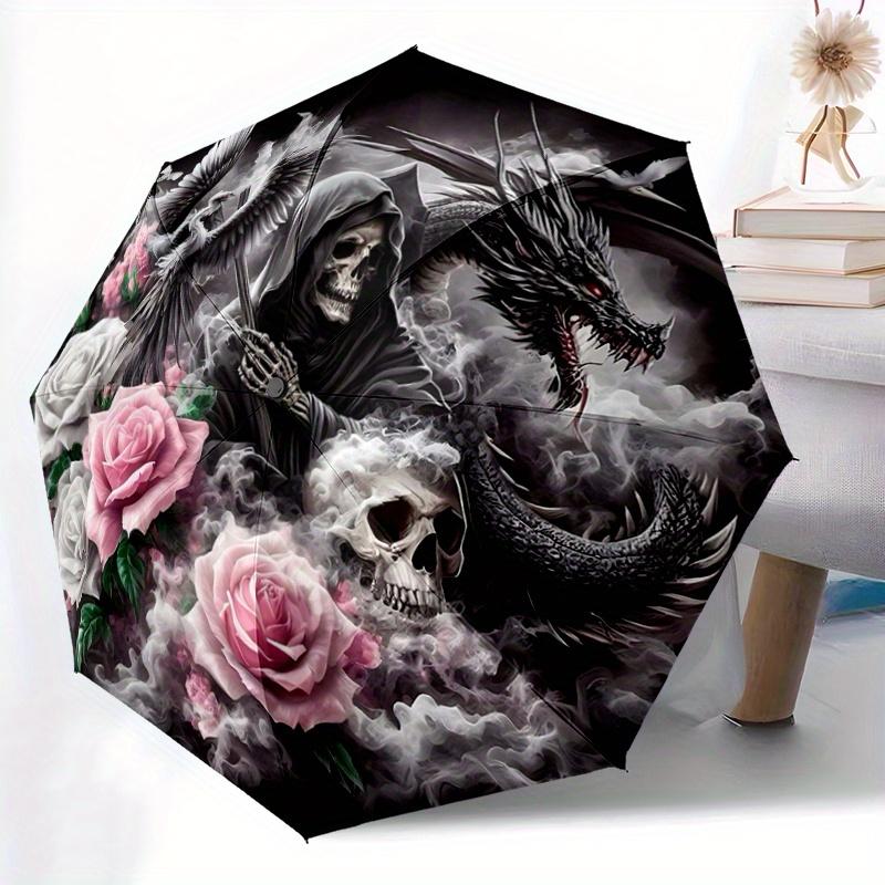 1pc Death Roses Automatic Open/CloseUmbrella,Compact Umbrella for Men & Women Day Gift.W031