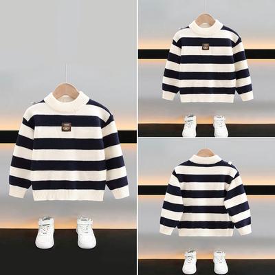Suéter Listrado da Moda para Meninos 2025: Malha Bonita para Criança Pequena Primavera/Outono