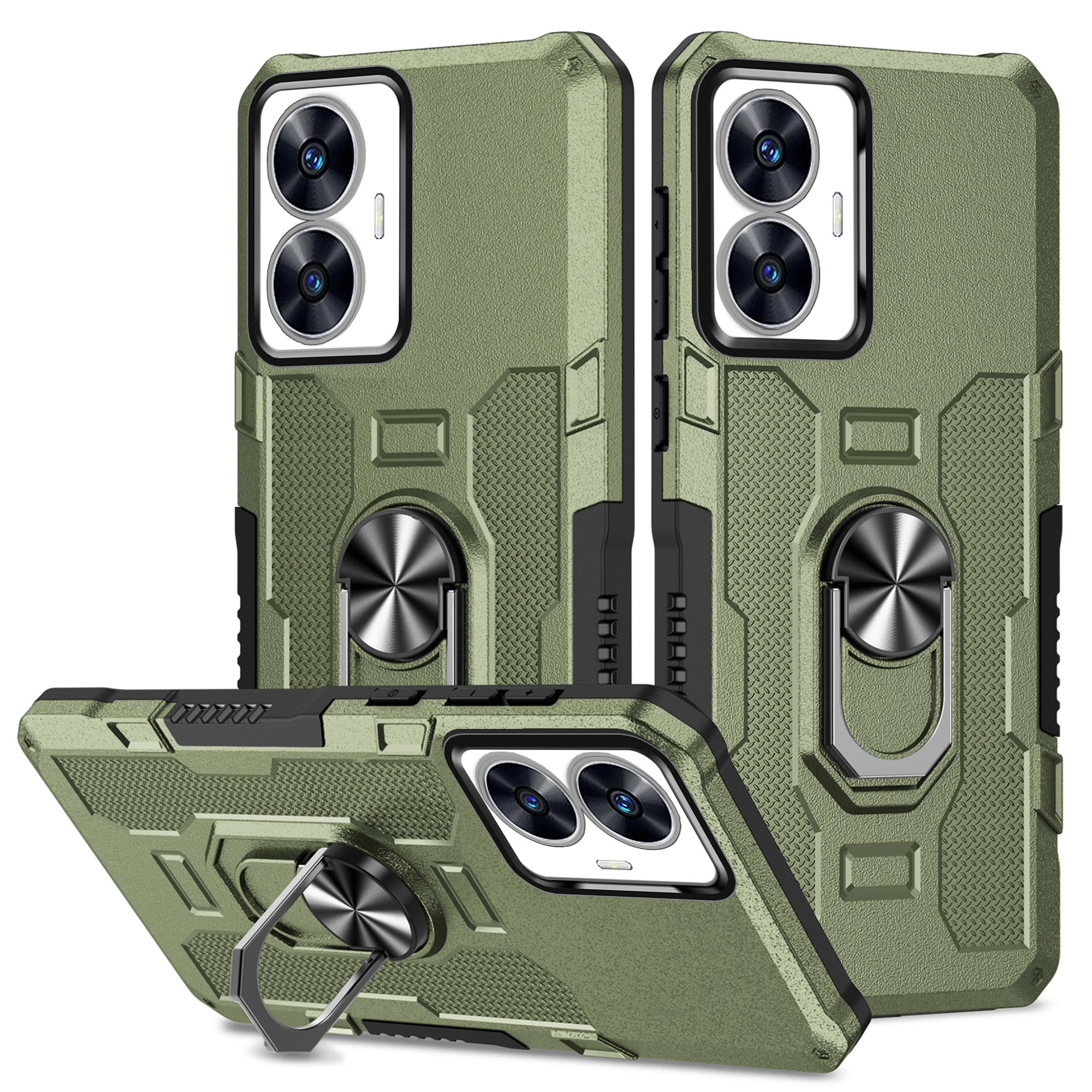 

Для OPPO Realme C55 чехол металлическое кольцо подставка бронированный противоударный чехол для Realme C55 C 55 TPU держатель чехол Coque For Realme C55 зелёный