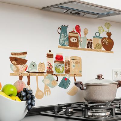 Y1774 Kitchen Shelves, Tableware, Kitchen Utensils, Wall Stickers, Kitchen Background Decorative Wall Stickers, Large Quantity Can Be Negotiated