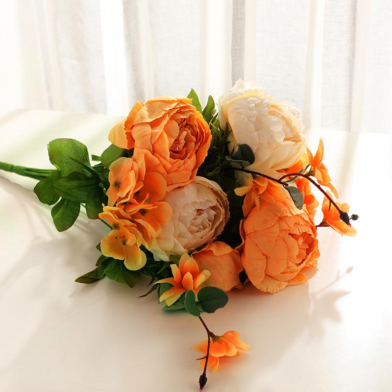 Faux Peony Bouquet 13 Heads Flowers Bud Vintage Artificial Peony 47cm Silk Flowers for Wedding Home Decoration,1pc