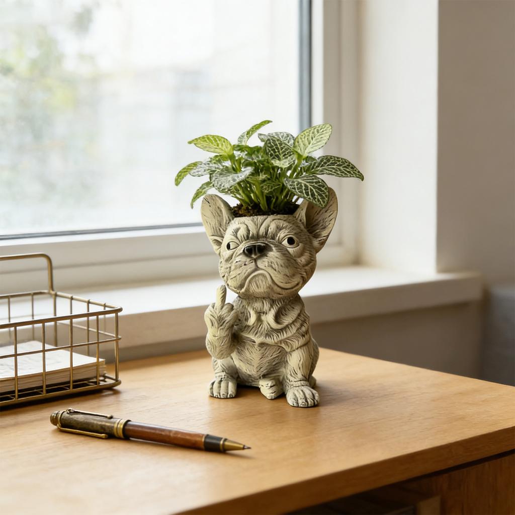 Funny French Planter Pot, Creative Dog Flower Pot, Garden Decor Statue, Unique Outdoor Plant Container