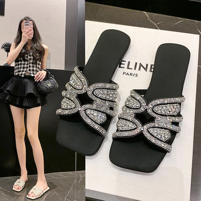 Neuer Mode-Temperament Sommer-Mode Alleskönner Übergröße Damenschuhe Strass-Slipper Damen Sommerbekleidung